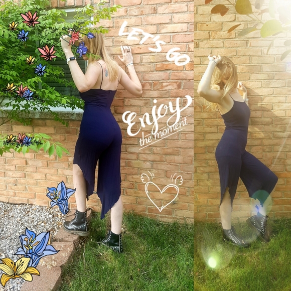 Blue Spaghetti Strap Romper Bodysuit asymmetric - Picture 2 of 5